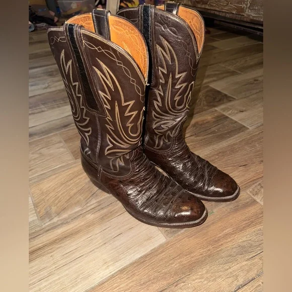 Lucchese Brown Boots Full OSTRICH QUILL Exotic Cowboy Western